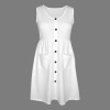 Custom Personalized Women's Round Neck Button Sleeveless Pocket Casual Dress