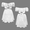 Custom Personalized Women's Off Shoulder Tie Back Crop Top & Ruffle Trim Short Skirts Set
