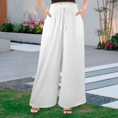 Custom Personalized Women's Elastic Waist Tether Pockets Wide Leg Pants