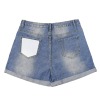Light-Wash Blue Denim Shorts (Left Pocket Print)|Ship From USA