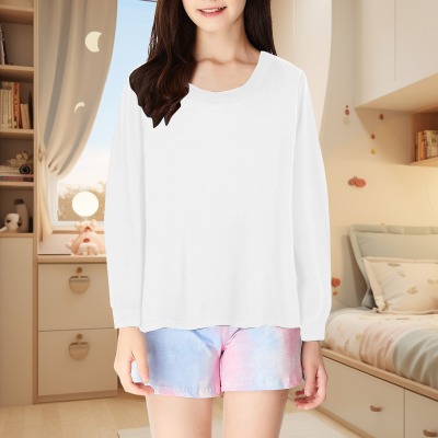 Girls' All Over Print Round Neck Long Sleeve Pajama Top