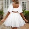 Custom Personalized Women's Square Neck Crossover Waist Cutout Casual Dresses