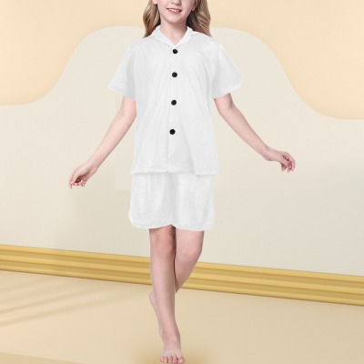 All-Over Print Girl's V-Neck Button Short Sleeve Pajama Set