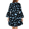 V-Neck Layered Bell-Sleeve Dress