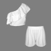 Custom Specialized One Shoulder Ruffle Trim Top & Shorts Set