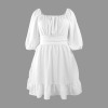 Custom Individualized Women's Square Neck Lantern Sleeve Tie Back Ruffle Casual Dress