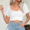 Custom Specialized Women's Ruffle Puff Sleeve Tie Back Crop Top