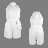 Custom Personalized Women's Tie Waist Backless Halter Neck Romper