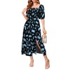 Square-Neck Puff-Sleeve Slit Maxi Dress