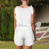Custom Individualized Women's Sleeveless Tie Shoulder Pocket Drawstring Romper