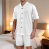 All Over Print Men's V Neck Button Short Sleeve and Shorts Loungewear Set