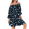 Off-The-Shoulder Ruffled-Sleeve Fitted Waist Dress