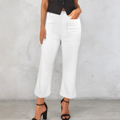 Custom Personalized Women's High Waist Pocket Flared Cropped Pants
