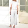Custom Personalized Deep V Neck Crop Top Side Slit Drawstring Wide Leg Pants Set