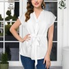 Custom Personalized Women's Button Tie Elastic Waist Blouse Tops