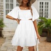 Custom Personalized Women's Square Neck Crossover Waist Cutout Casual Dresses