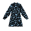 High-Neck Mini Dress With Long Bell Sleeves