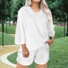 Custom Individualized Women's V-Neck Long Sleeve Blouse & Pocket Shorts Set