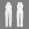 Custom Individualized Women's Sleeveless Halterneck Tie Waist Jumpsuit
