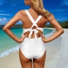 Custom Personalized Deep V Neck Cross Back Tie One Piece Swimsuit