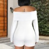 Custom Personalized Women's Off Shoulder Pleated Long Sleeve Short Romper