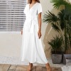 Custom Personalized Women's Short Sleeve V Neck Tie Waist Maxi Dress