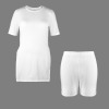 Custom Personalized Women's Short Sleeve Round Neck Split Hem Top & Shorts Set