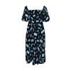 Square-Neck Puff-Sleeve Slit Maxi Dress