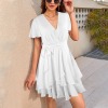 Custom Personalized Women's V-Neck Waist Tie Ruffle Hem Casual Dress