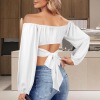 Custom Personalized Women's Off Shoulder Long Sleeve Cross Tie Back Crop Blouse