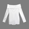 Custom Personalized Women's Off Shoulder Pleated Long Sleeve Short Romper