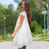 Custom Individualized Women's Round Neck Ruffle Sleeve Flowy Pleated Casual Dress