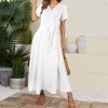 Custom Personalized Women's Short Sleeve V Neck Tie Waist Maxi Dress