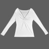 Custom Personalized Women's Twist V Neck Long Sleeve Slim Fit Tops