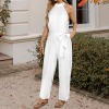 Custom Individualized Women's Sleeveless Halterneck Tie Waist Jumpsuit