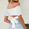 Custom Specialized Women's Ruffle Puff Sleeve Tie Back Crop Top