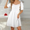 Custom Personalized Women's Square Neck Puff Sleeve Pleated Dress