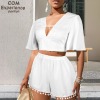 Custom Personalized V Neck Backless Tie Back Top & Pocket Shorts Set