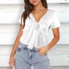 Custom Individualized Women's V-Neck Short Sleeve Knotted Front Blouse Tops