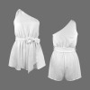 Custom Personalized One Shoulder Sleeveless Tie Waist Short Romper