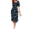 Square-Neck Puff-Sleeve Slit Maxi Dress