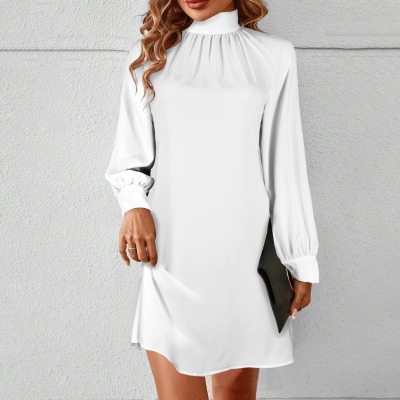 Custom Personalized Women's Mock Neck Long Lantern Sleeve Mini Dress