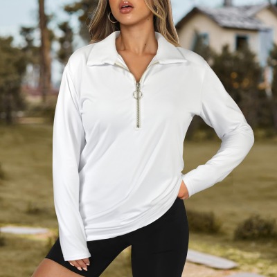 Custom Personalized Women's Lapel Half Zip Long Sleeve T-Shirt