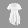 Custom Personalized Women's V-Neck Waist Tie Ruffle Hem Casual Dress