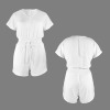 Custom Specialized Women's V-Neck Shirred Drawstring Waist Shorts Romper