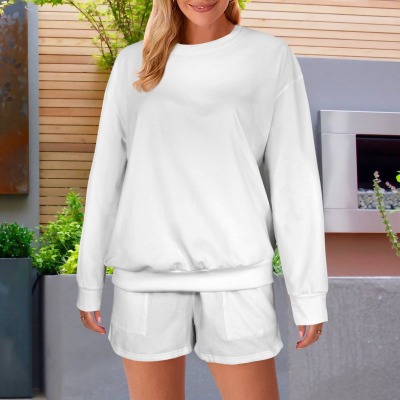 Custom Personalized Women's Long Sleeve Fleece Sweatshirt & Drawstring Shorts Set