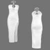 Custom Personalized Women's Halter Drawstring Split Slimming Dress