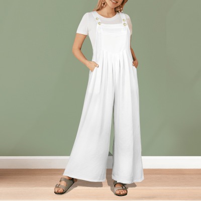 Custom Personalized Sleeveless Straps Pocket Wide Leg Jumpsuit