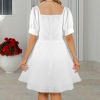 Custom Personalized Women's Square Neck Puff Sleeve Pleated Dress
