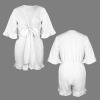Custom Personalized Women's V-Neck Ruffle Hem Knot Front Romper
